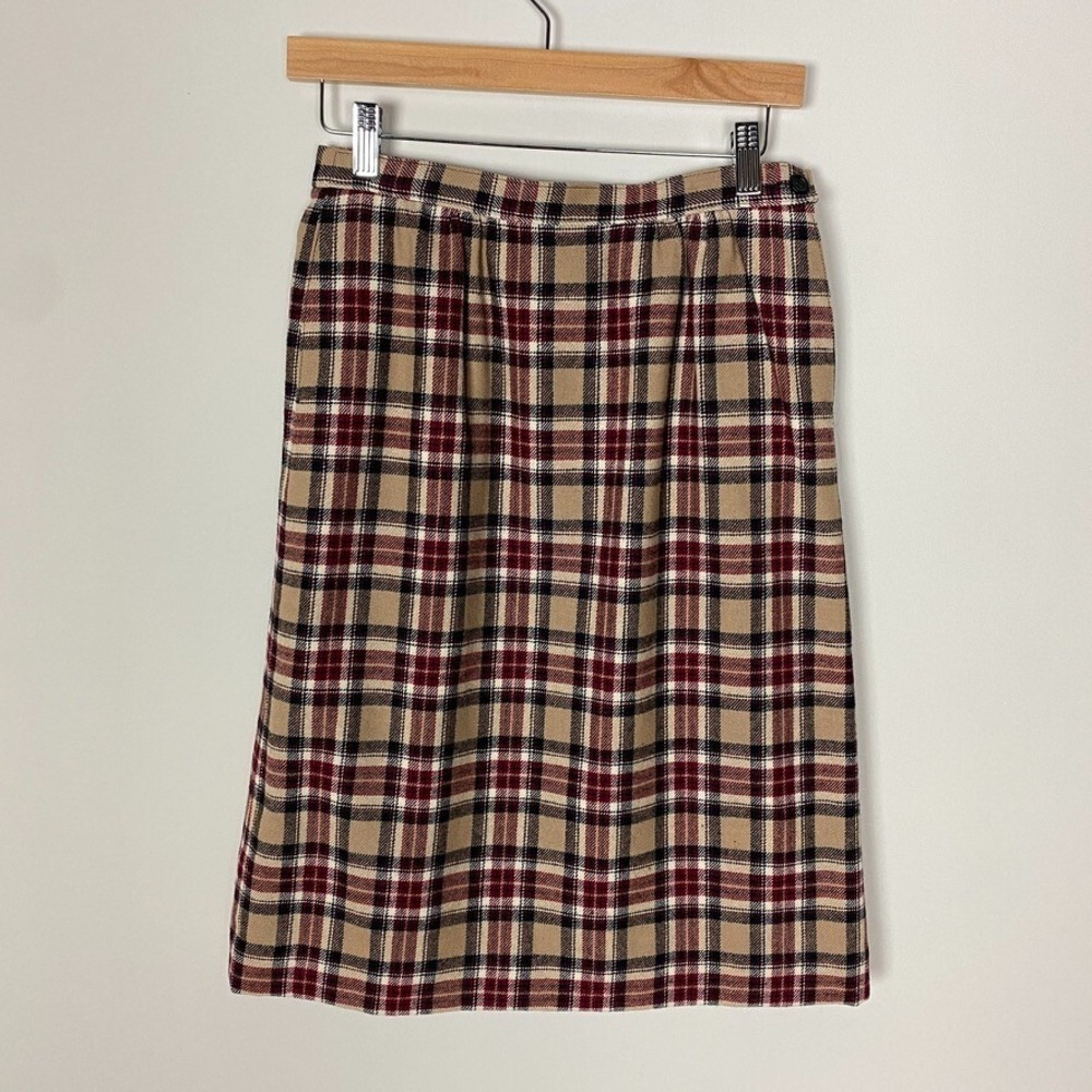 Plaid A-Line Skirt - Red and Tan